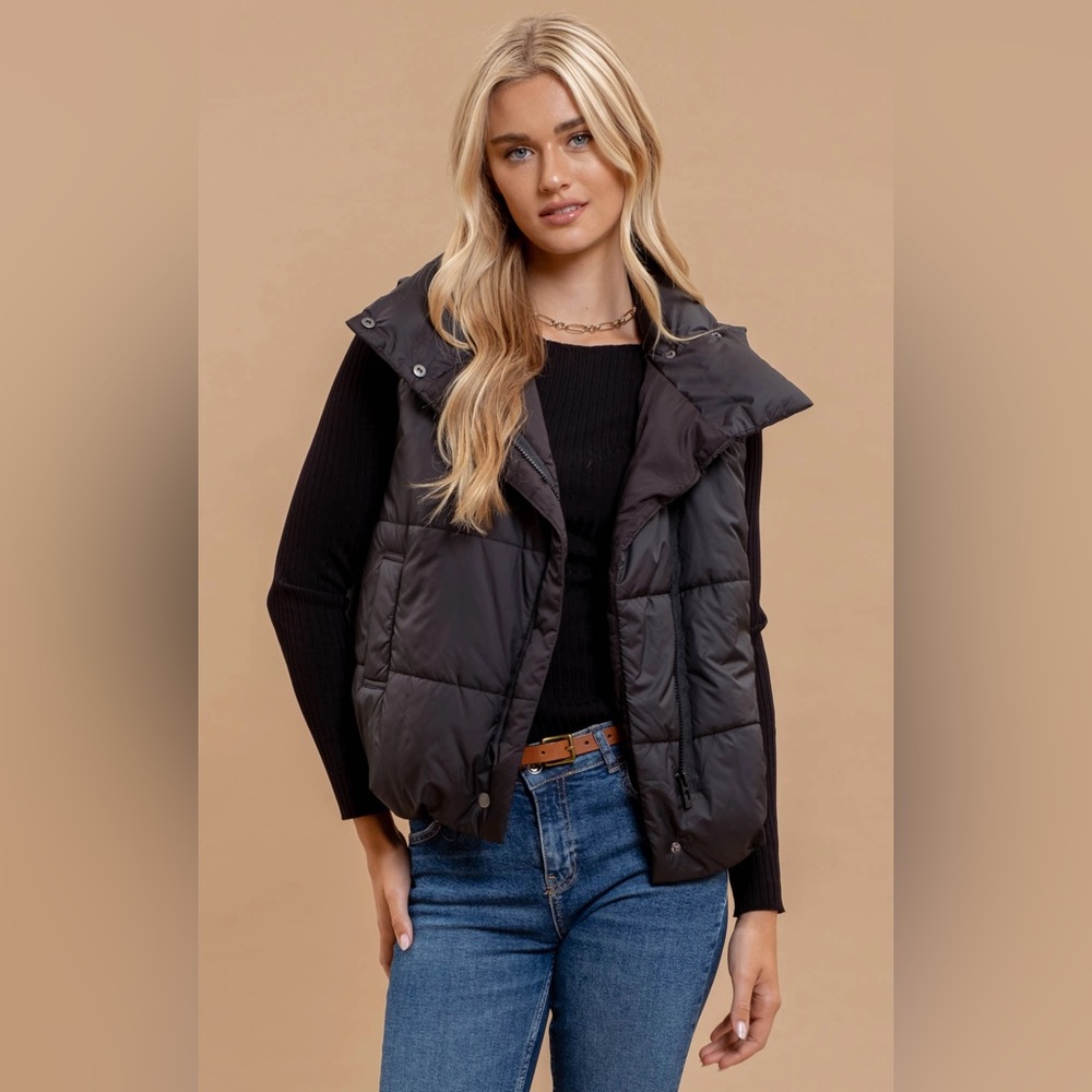 Asymmetrical Black Puffer Vest